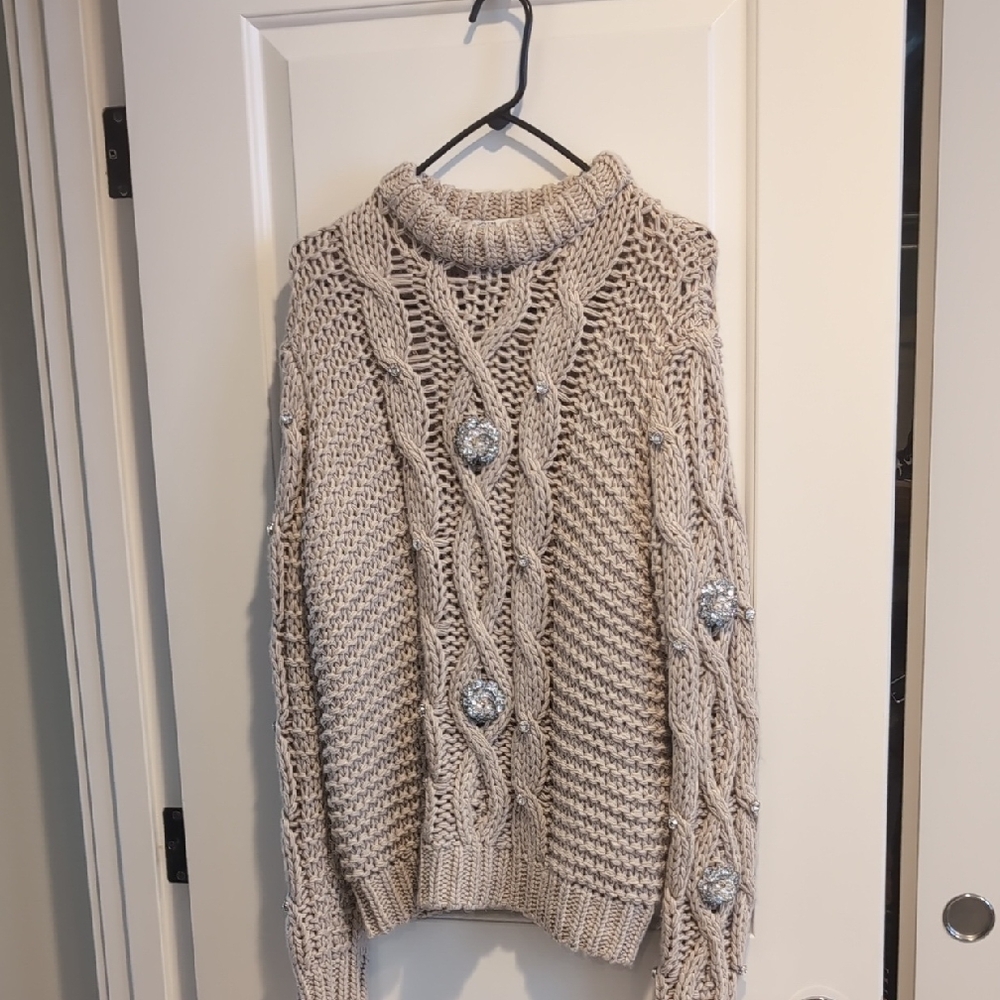 New Zara Cream Cowl Neck Sweater Chunky Knit